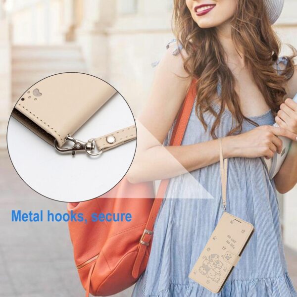 Xiaomi Redmi Note 15 5G / 4G Embossed Kitten Leather with Lanyard Beige-Θήκη Βιβλίο