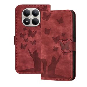 Xiaomi Redmi Note 15 Pro+ 5G Butterfly Cat Embossing Flip Leather Red-Θήκη Βιβλίο