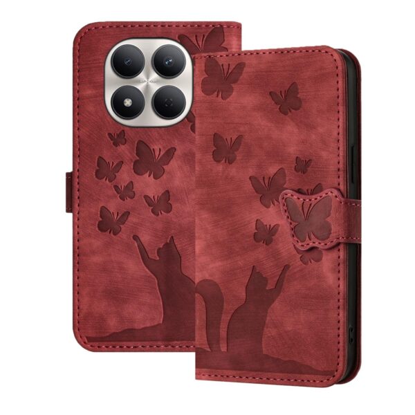 Xiaomi Redmi Note 15 Pro+ 5G Butterfly Cat Embossing Flip Leather Red-Θήκη Βιβλίο