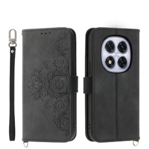 Xiaomi Redmi Note 15 Pro 4G Skin Feel Flowers Embossed Wallet Leather Black-Θήκη Βιβλίο