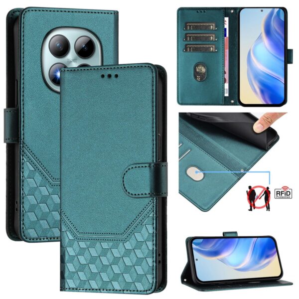 Xiaomi Redmi Note 15 Pro+ 5G /Poco M8 Pro 5G Honeycomb Embossing RFID Leather Peacock Green-Θήκη Βιβλίο