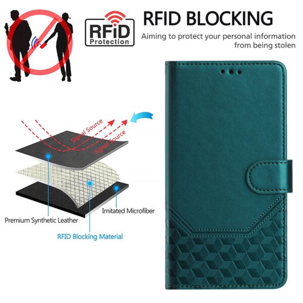 Xiaomi Redmi Note 15 Pro+ 5G /Poco M8 Pro 5G Honeycomb Embossing RFID Leather Peacock Green-Θήκη Βιβλίο