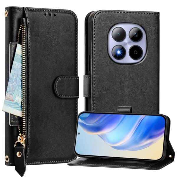 Xiaomi Redmi Note 15 Pro 5G Multi-Card Slots Zipper Wallet Leather Black-Θήκη Βιβλίο