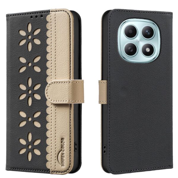 Binfen Xiaomi Redmi Note 15 5G Splicing Color Hollow Flower Pattern RFID Leather Black-Θήκη Βιβλίο