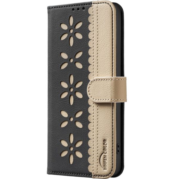 Binfen Xiaomi Redmi Note 15 5G Splicing Color Hollow Flower Pattern RFID Leather Black-Θήκη Βιβλίο