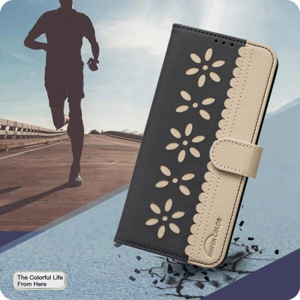 Binfen Xiaomi Redmi Note 15 5G Splicing Color Hollow Flower Pattern RFID Leather Black-Θήκη Βιβλίο