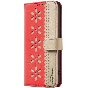 Binfen Xiaomi Redmi Note 15 5G Splicing Color Hollow Flower Pattern RFID Leather Red-Θήκη Βιβλίο
