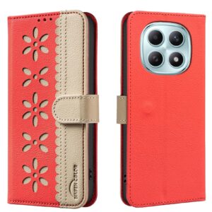 Binfen Xiaomi Redmi Note 15 5G Splicing Color Hollow Flower Pattern RFID Leather Red-Θήκη Βιβλίο