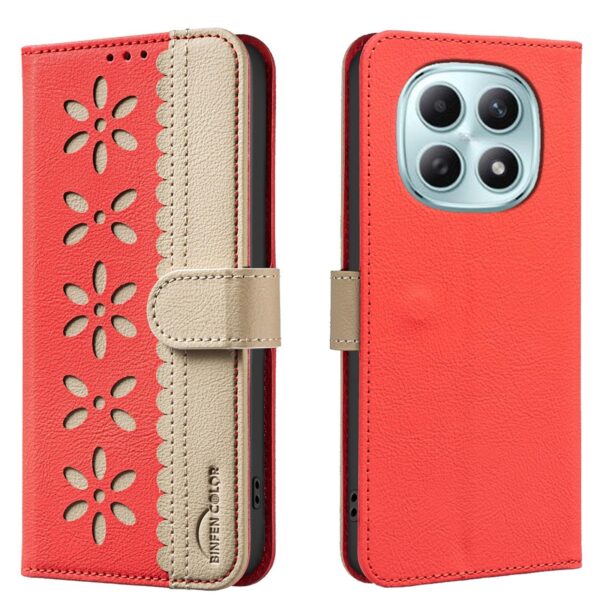 Binfen Xiaomi Redmi Note 15 5G Splicing Color Hollow Flower Pattern RFID Leather Red-Θήκη Βιβλίο