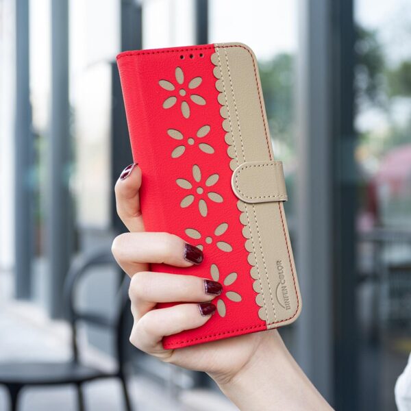 Binfen Xiaomi Redmi Note 15 5G Splicing Color Hollow Flower Pattern RFID Leather Red-Θήκη Βιβλίο