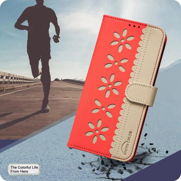 Binfen Xiaomi Redmi Note 15 5G Splicing Color Hollow Flower Pattern RFID Leather Red-Θήκη Βιβλίο