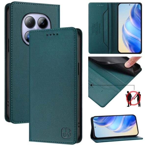 Xiaomi Redmi Note 15 Pro 5G Dual-Folded Magnetic Suction RFID Leather Dark Green-Θήκη Βιβλίο