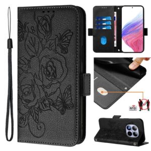 Xiaomi Redmi Note 15 Pro 5G Embossed Rose RFID Anti-theft Leather Black-Θήκη Βιβλίο