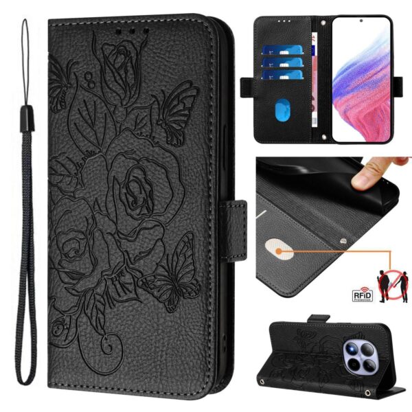 Xiaomi Redmi Note 15 Pro 5G Embossed Rose RFID Anti-theft Leather Black-Θήκη Βιβλίο