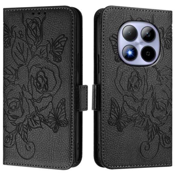 Xiaomi Redmi Note 15 Pro 5G Embossed Rose RFID Anti-theft Leather Black-Θήκη Βιβλίο