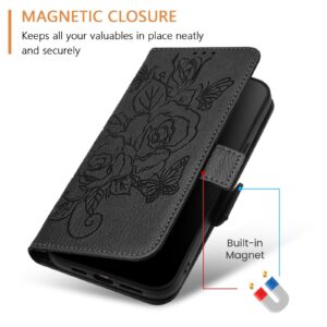 Xiaomi Redmi Note 15 Pro 5G Embossed Rose RFID Anti-theft Leather Black-Θήκη Βιβλίο