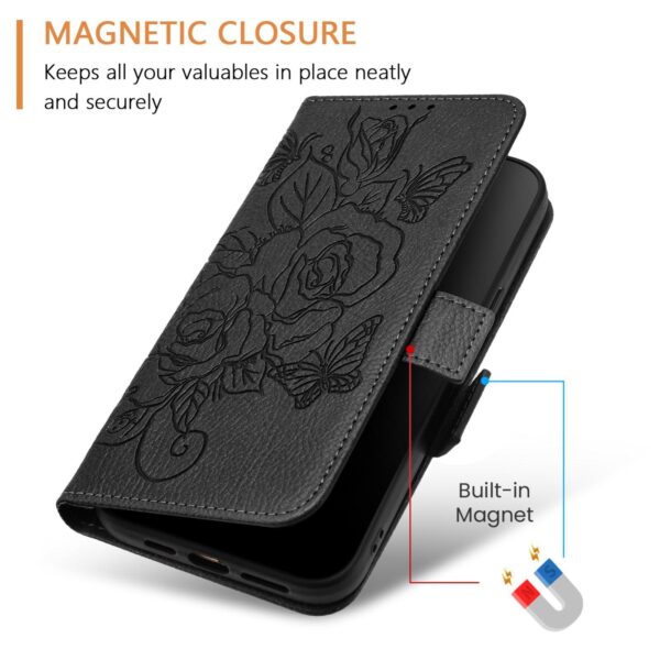 Xiaomi Redmi Note 15 Pro 5G Embossed Rose RFID Anti-theft Leather Black-Θήκη Βιβλίο