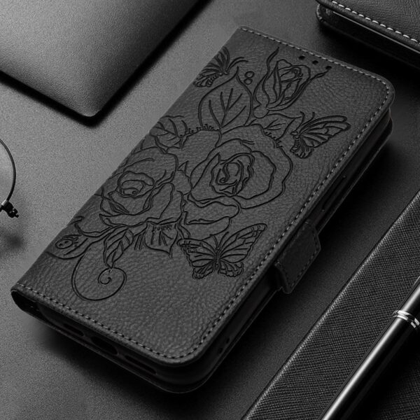 Xiaomi Redmi Note 15 Pro 5G Embossed Rose RFID Anti-theft Leather Black-Θήκη Βιβλίο