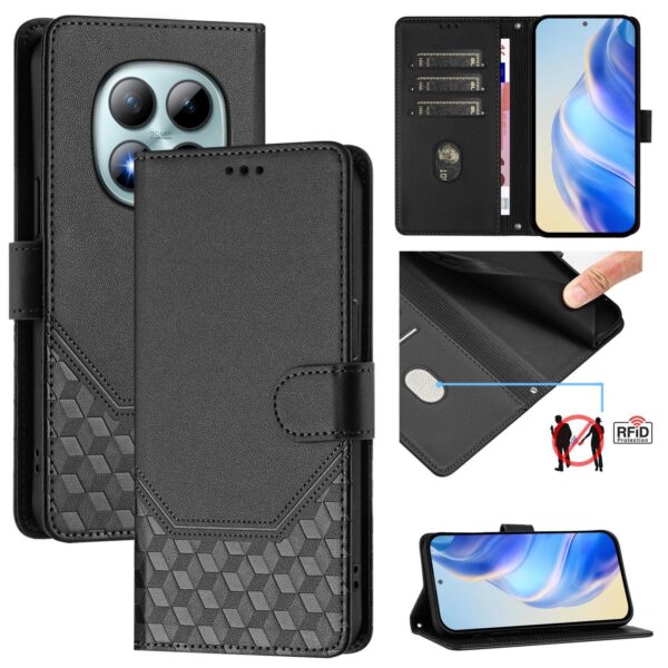 Xiaomi Redmi Note 15 Pro+ 5G/Poco M8 Pro 5G Honeycomb Embossing RFID Leather Black-Θήκη Βιβλίο