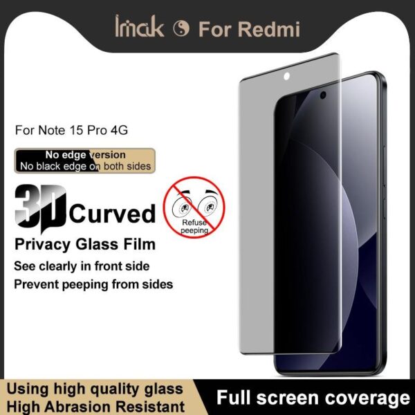 IMAK Xiaomi Redmi Note 15 Pro 4G Privacy Full Τζαμάκι Version 3D Curved Tempered Glass Film