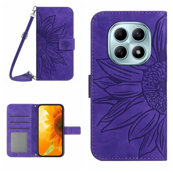 Xiaomi Redmi Note 15 5G/4G/Poco M8 5G Skin Feel Sun Flower Embossed Flip Leather with Lanyard Dark Purple-Θήκη Βιβλίο