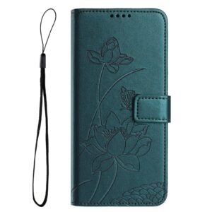 Xiaomi Redmi Note 15 Pro+ 5G Lotus Embossed Leather with Lanyard Dark Green-Θήκη Βιβλίο