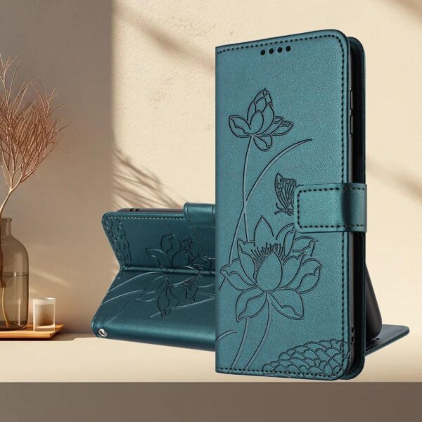 Xiaomi Redmi Note 15 Pro+ 5G Lotus Embossed Leather with Lanyard Dark Green-Θήκη Βιβλίο