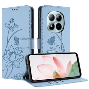 Xiaomi Redmi Note 15 Pro+ 5G Lotus Embossed Leather with Lanyard Blue-Θήκη Βιβλίο
